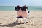 Financial Planning Piggy Bank on Beach